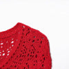 Round neck short sleeved single breasted hollow knit sweater for women