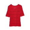 Round neck short sleeved single breasted hollow knit sweater for women